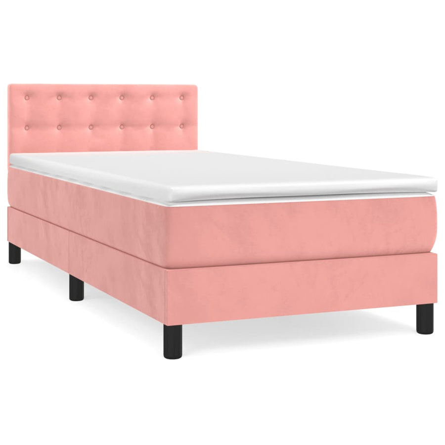 Boxspring Met Matras Fluweel Roze 90 x 190 cm Knopen