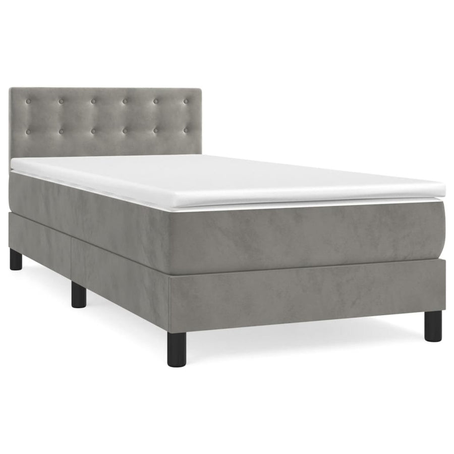 Boxspring met matras fluweel lichtgrijs 90x200 cm