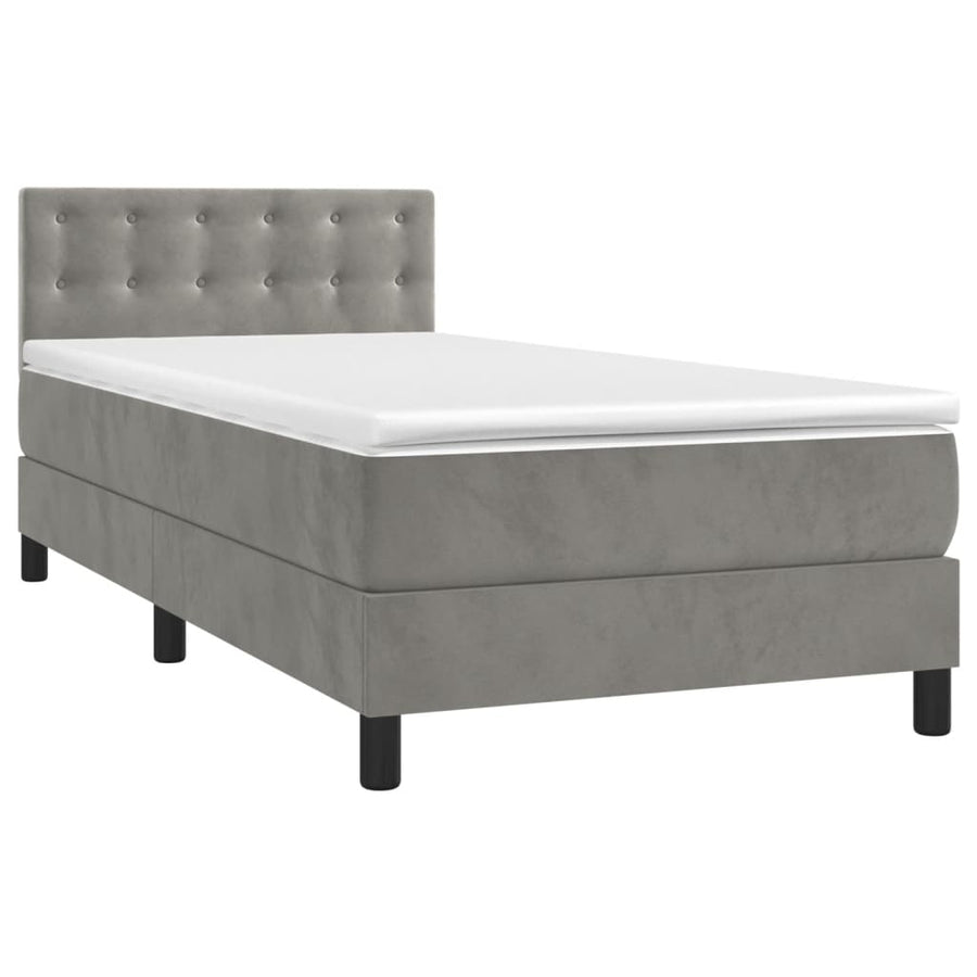 Boxspring met matras fluweel lichtgrijs 90x200 cm