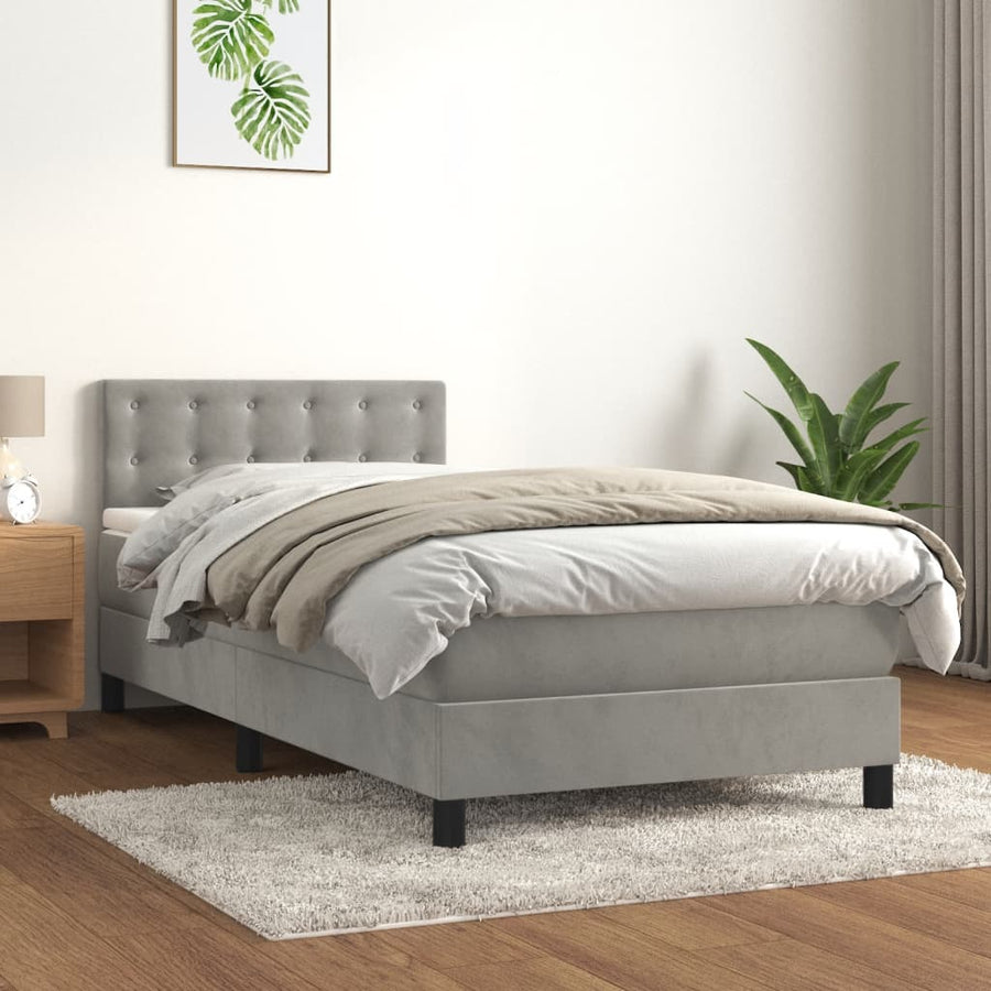 Boxspring met matras fluweel lichtgrijs 90x200 cm