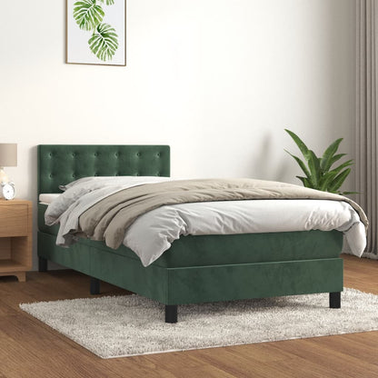 Boxspring Met Matras Fluweel Donkergroen 90 x 200 cm Knopen