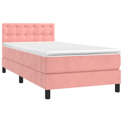 Boxspring Met Matras Fluweel Roze 90 x 200 cm Knopen