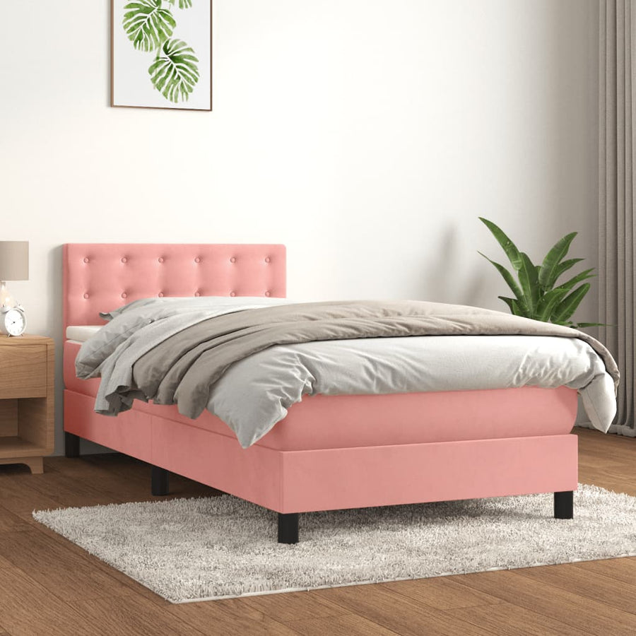 Boxspring Met Matras Fluweel Roze 90 x 200 cm Knopen