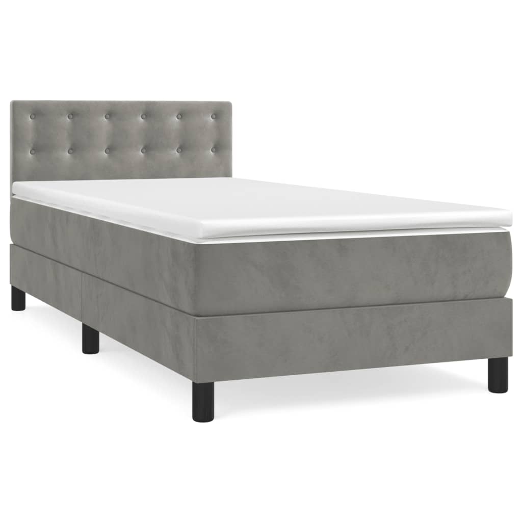 Boxspring Met Matras Fluweel Lichtgrijs 100 x 200 cm Knopen