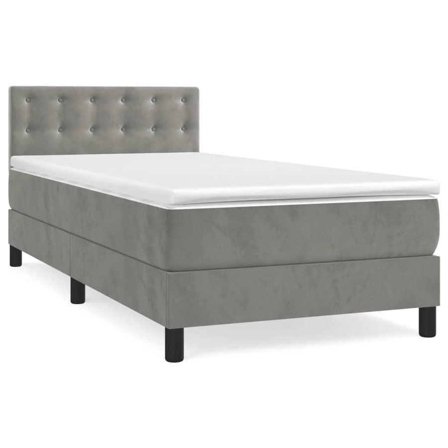 Boxspring Met Matras Fluweel Lichtgrijs 100 x 200 cm Knopen