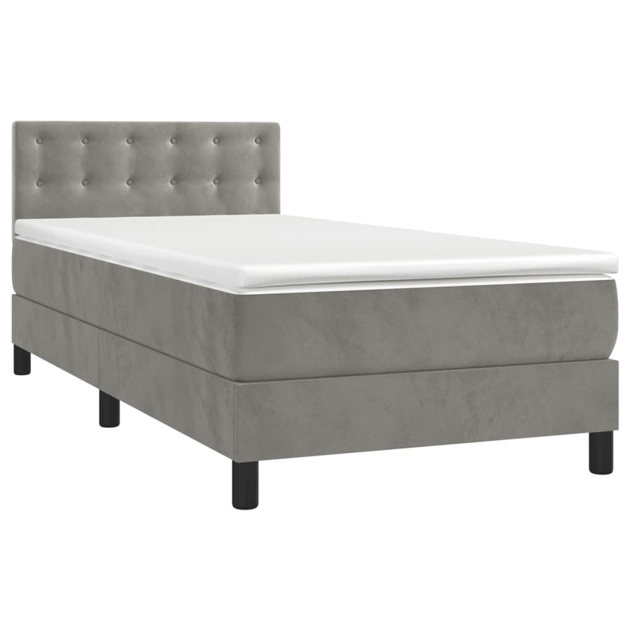 Boxspring Met Matras Fluweel Lichtgrijs 100 x 200 cm Knopen