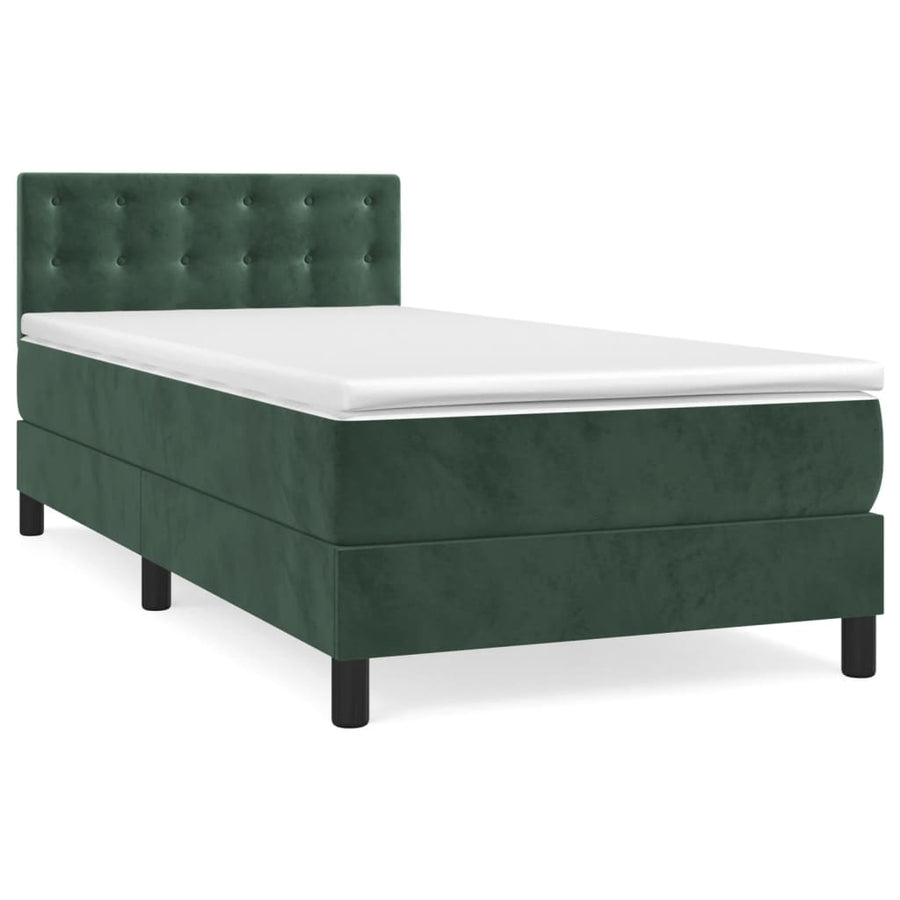 Boxspring Met Matras Fluweel Donkergroen 100 x 200 cm Knopen