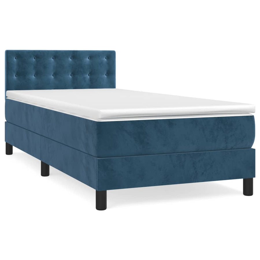 Boxspring Met Matras Fluweel Donkerblauw 100 x 200 cm Knopen