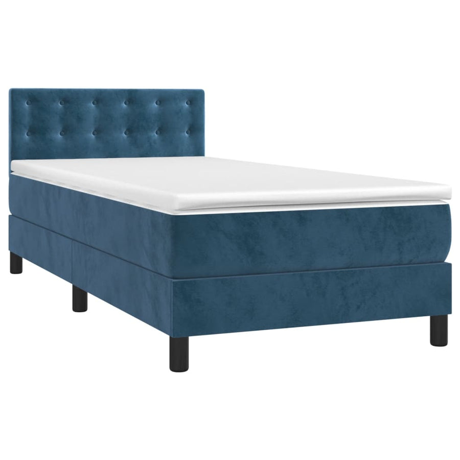 Boxspring Met Matras Fluweel Donkerblauw 100 x 200 cm Knopen