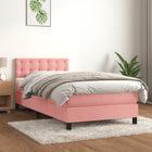 Boxspring Met Matras Fluweel Roze 100 x 200 cm Knopen