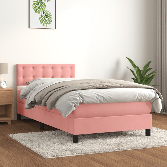 Boxspring Met Matras Fluweel Roze 100 x 200 cm Knopen