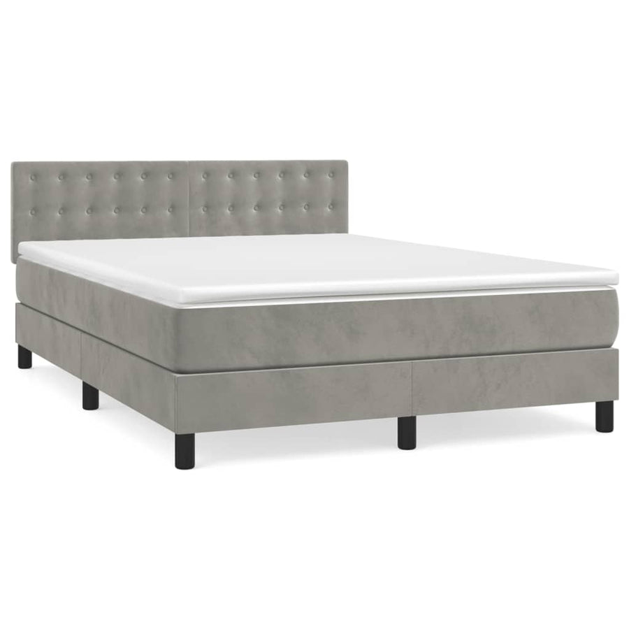 Boxspring Met Matras Fluweel Lichtgrijs 140 x 190 cm Knopen