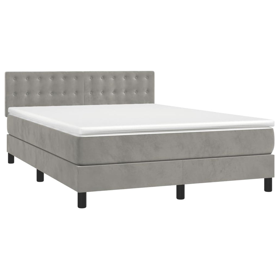 Boxspring Met Matras Fluweel Lichtgrijs 140 x 190 cm Knopen
