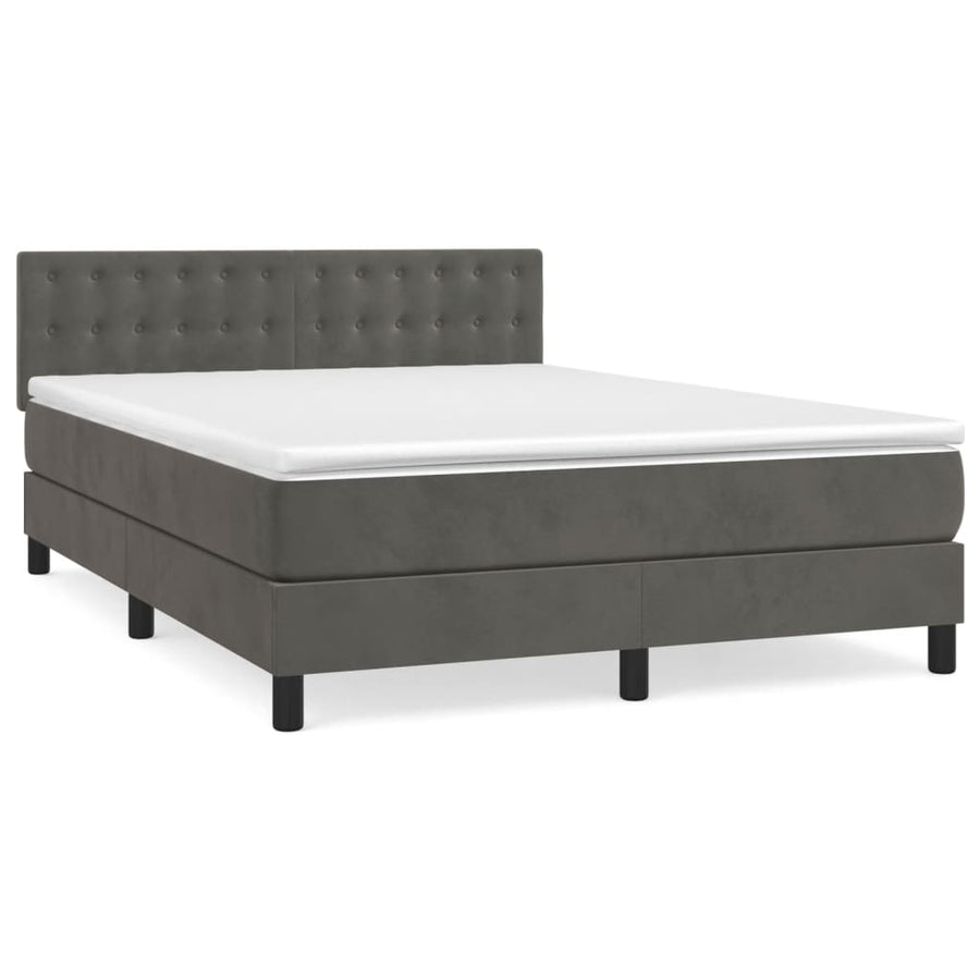 Boxspring Met Matras Fluweel Donkergrijs 140 x 190 cm Knopen