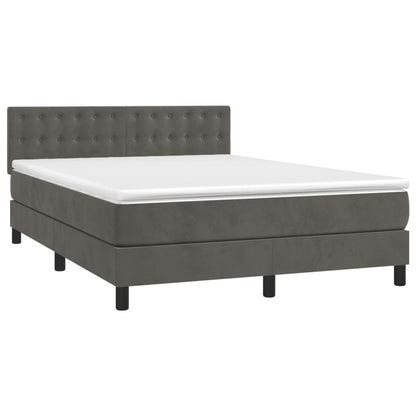 Boxspring Met Matras Fluweel Donkergrijs 140 x 190 cm Knopen