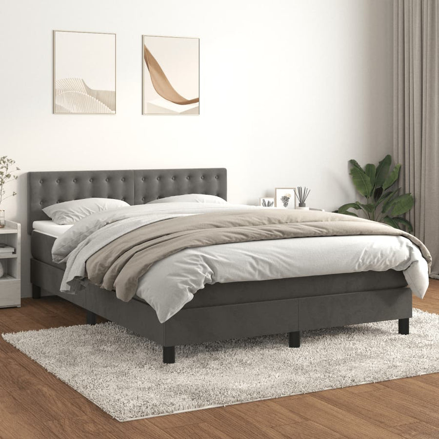 Boxspring Met Matras Fluweel Donkergrijs 140 x 190 cm Knopen
