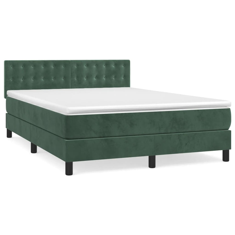 Boxspring Met Matras Fluweel Donkergroen 140 x 190 cm Knopen