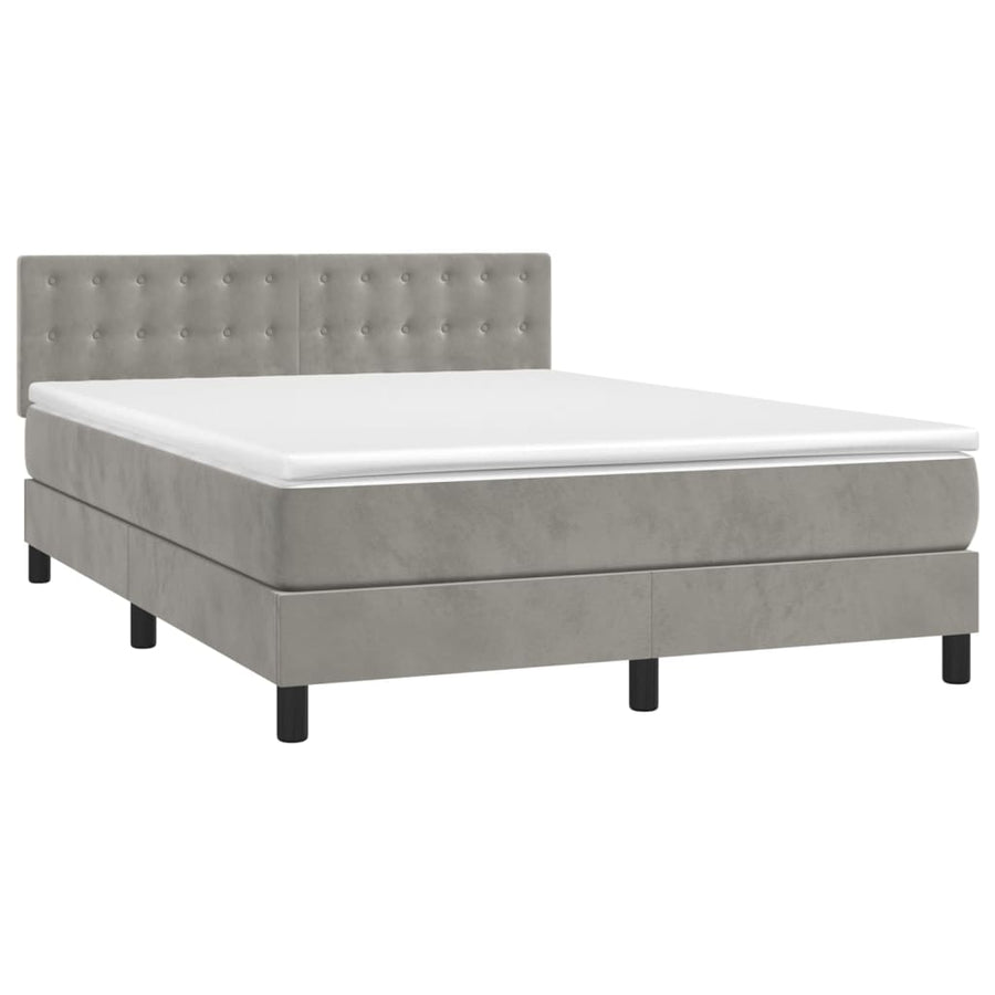 Boxspring Met Matras Fluweel Lichtgrijs 140 x 200 cm Knopen