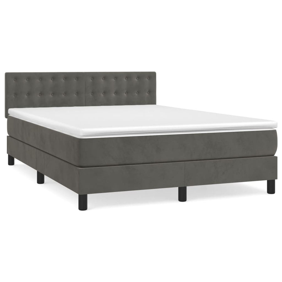Boxspring Met Matras Fluweel Donkergrijs 140 x 200 cm Knopen