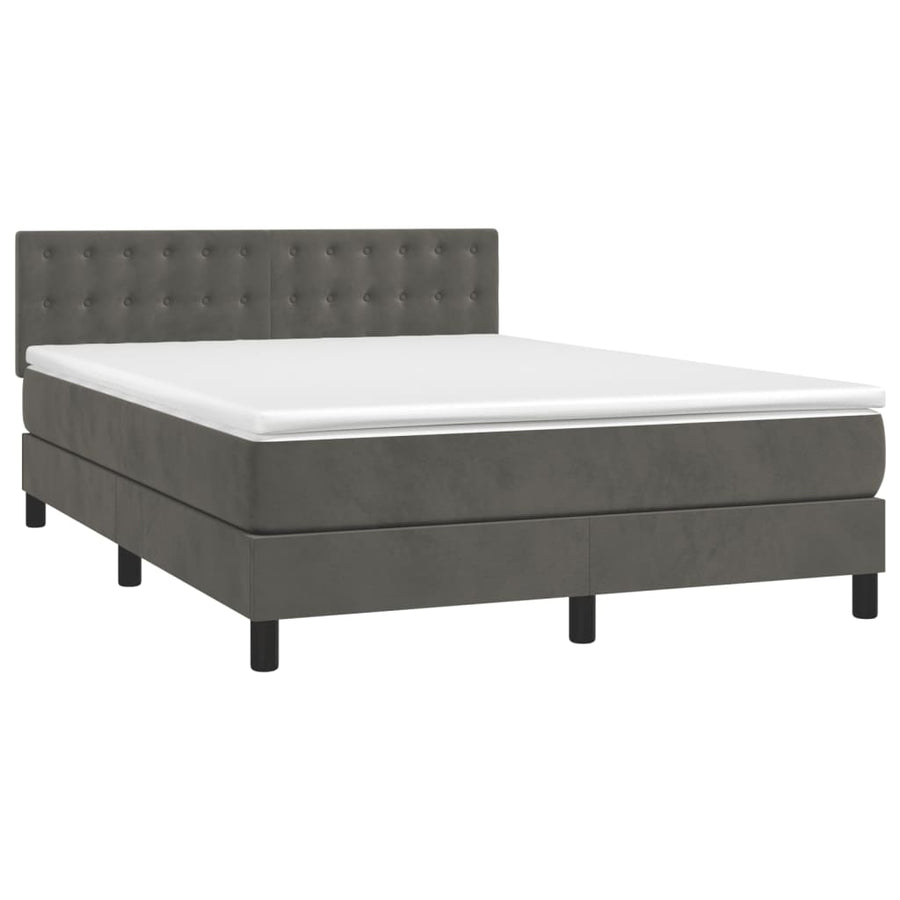 Boxspring Met Matras Fluweel Donkergrijs 140 x 200 cm Knopen