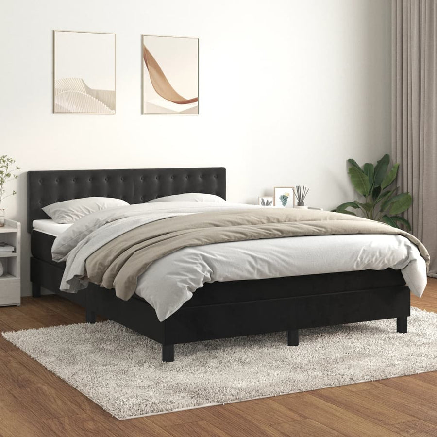 Boxspring Met Matras Fluweel Zwart 140 x 200 cm Knopen
