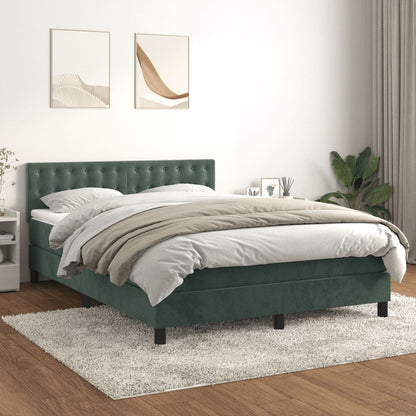 Boxspring Met Matras Fluweel Donkergroen 140 x 200 cm Knopen