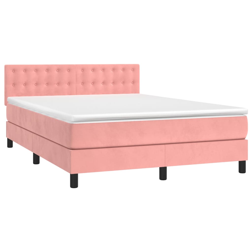 Boxspring Met Matras Fluweel Roze 140 x 200 cm Knopen