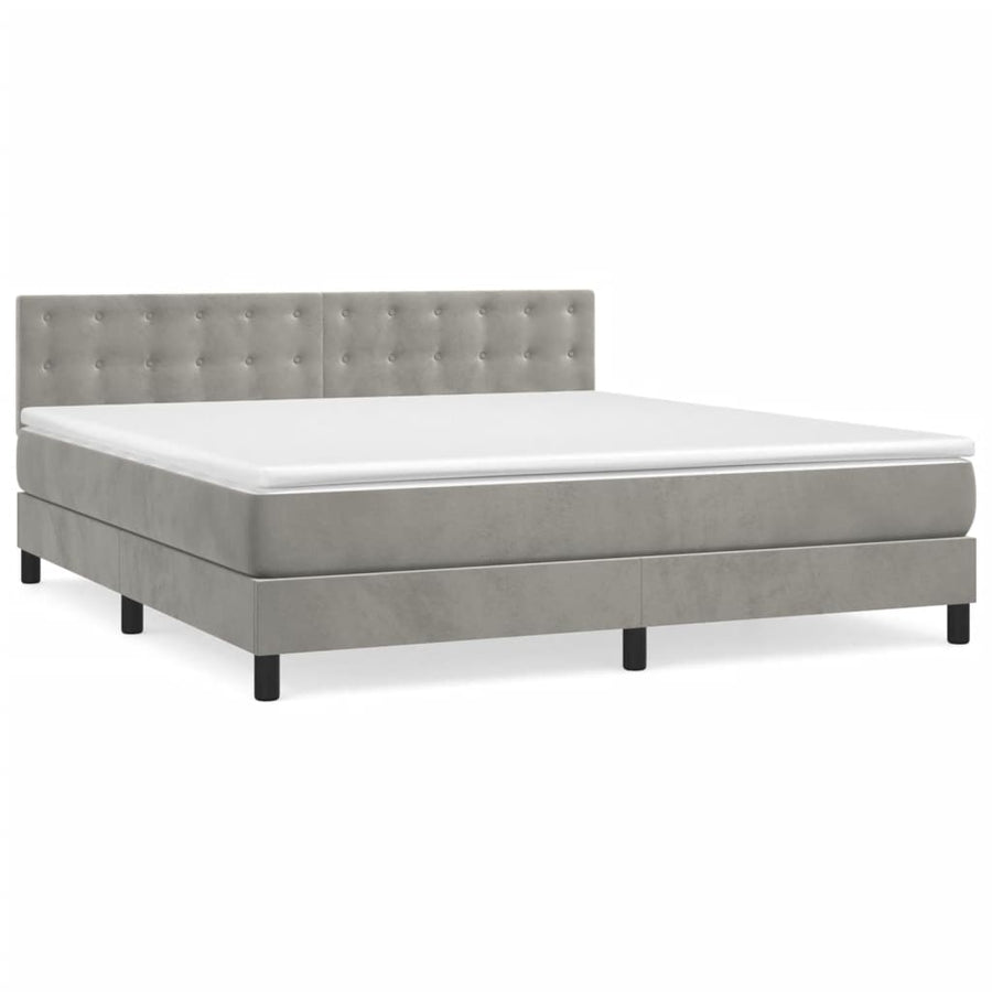 Boxspring Met Matras Fluweel Lichtgrijs 160 x 200 cm Knopen