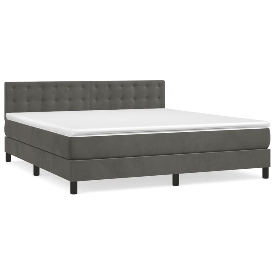 Boxspring Met Matras Fluweel Donkergrijs 160 x 200 cm Knopen