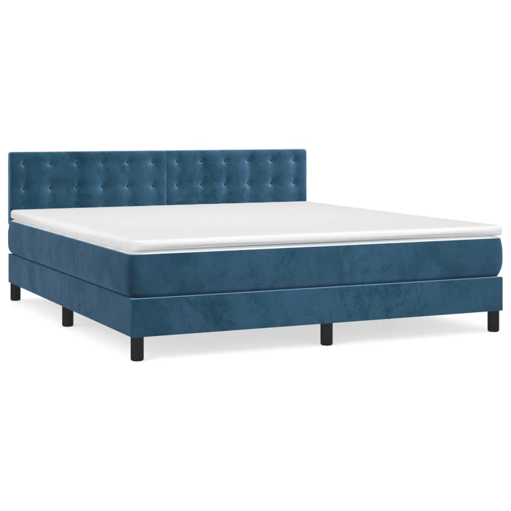 Boxspring Met Matras Fluweel Donkerblauw 160 x 200 cm Knopen