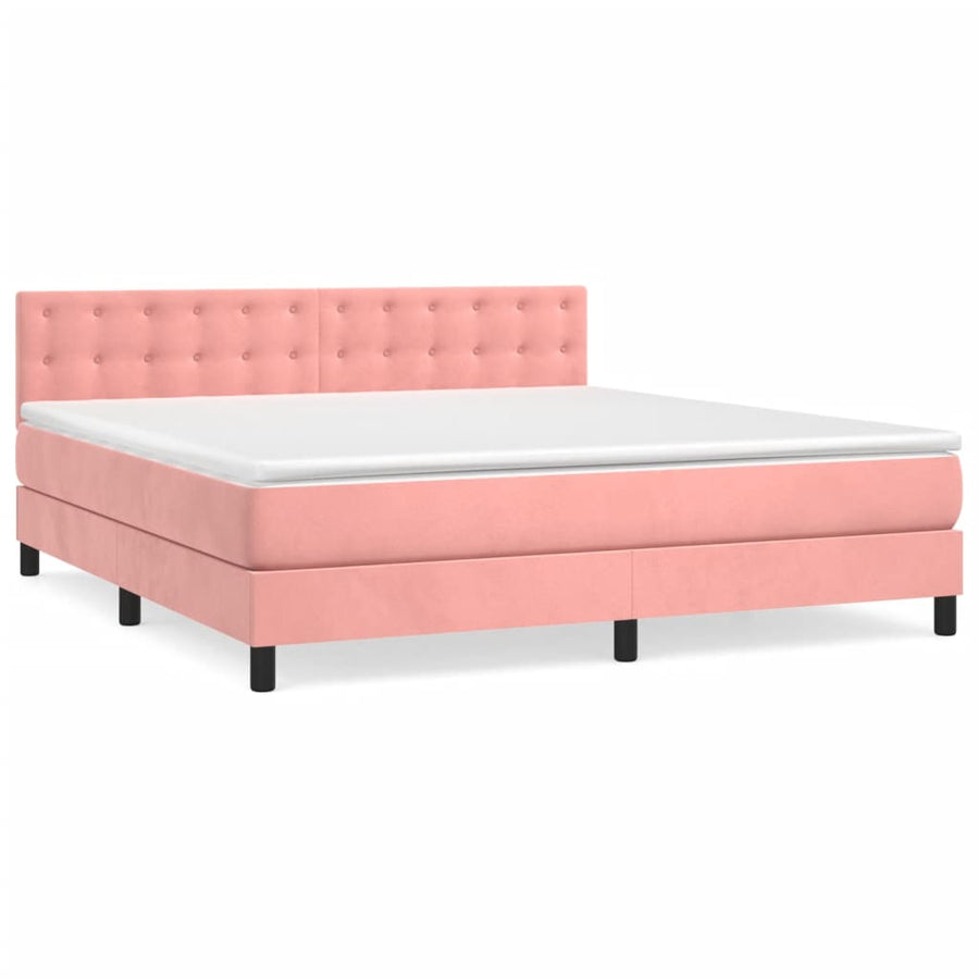 Boxspring Met Matras Fluweel Roze 160 x 200 cm Knopen