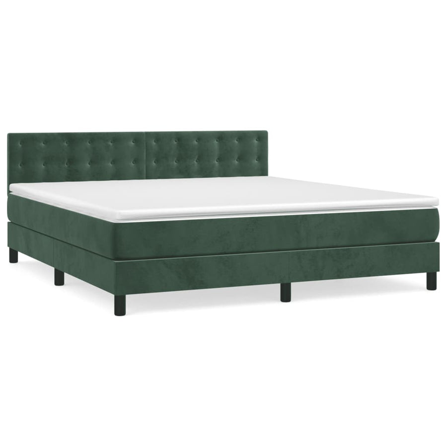 Boxspring Met Matras Fluweel Donkergroen 180X200 Cm Donkergroen 180 x 200 cm Knopen