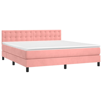 Boxspring Met Matras Fluweel Roze 180X200 Cm 180 x 200 cm Knopen