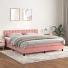 Boxspring Met Matras Fluweel Roze 180X200 Cm 180 x 200 cm Knopen