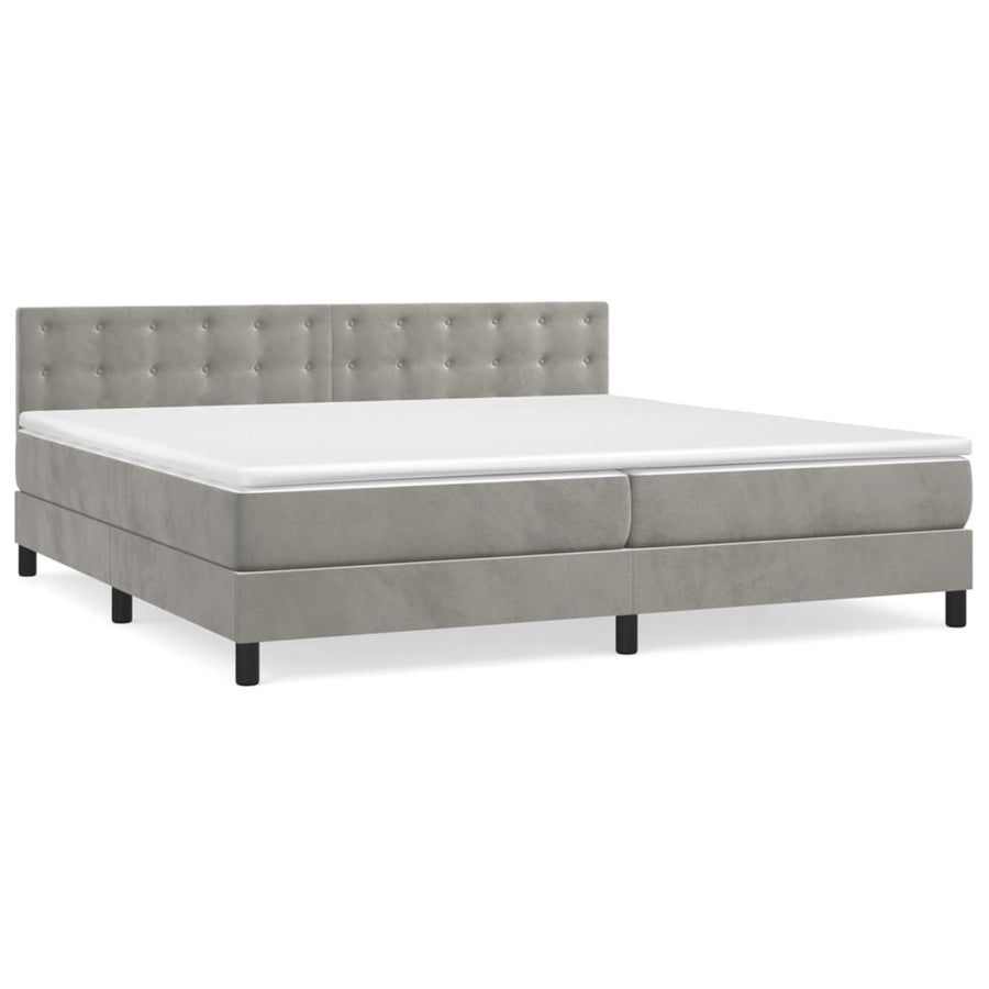 Boxspring Met Matras Fluweel Lichtgrijs 200 x 200 cm Knopen