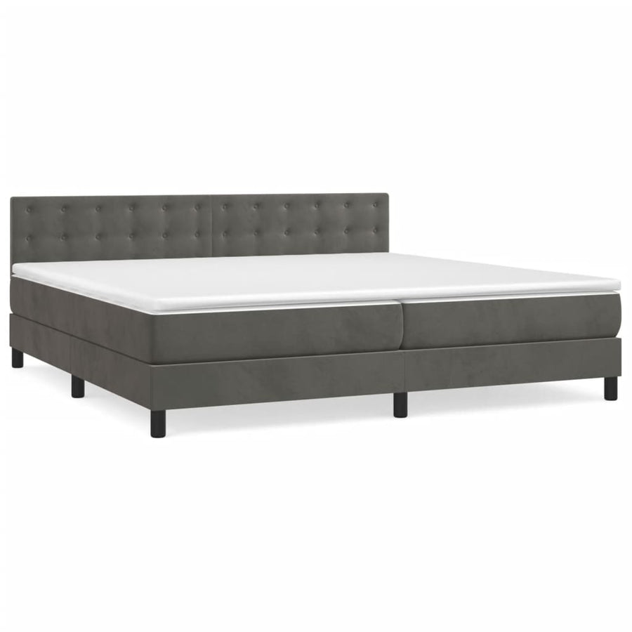 Boxspring Met Matras Fluweel Donkergrijs 200 x 200 cm Knopen
