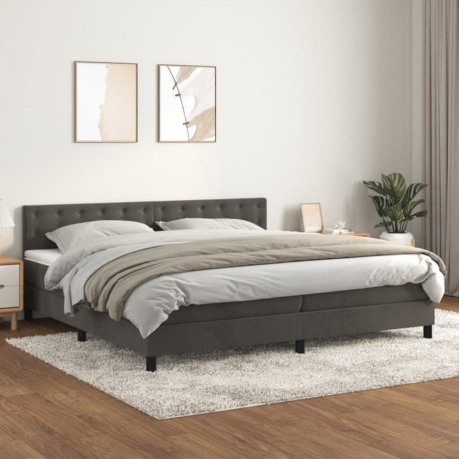 Boxspring Met Matras Fluweel Donkergrijs 200 x 200 cm Knopen