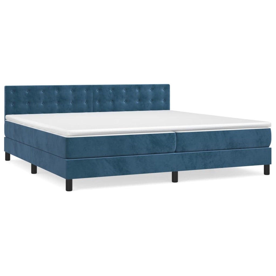 Boxspring Met Matras Fluweel Donkerblauw 200 x 200 cm Knopen