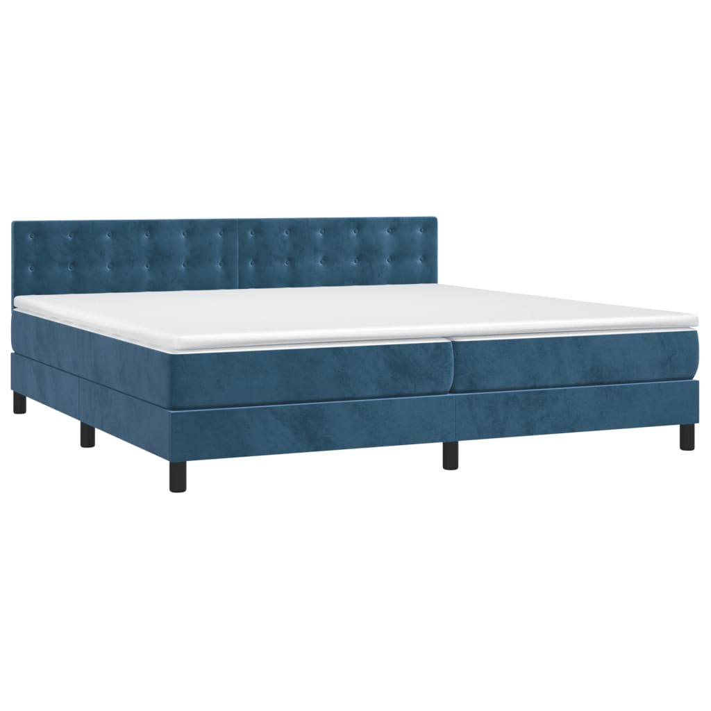 Boxspring Met Matras Fluweel Donkerblauw 200 x 200 cm Knopen