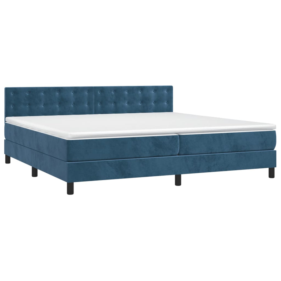 Boxspring Met Matras Fluweel Donkerblauw 200 x 200 cm Knopen
