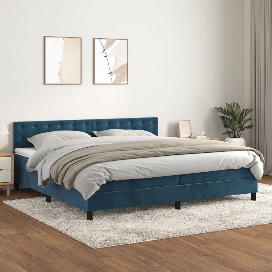 Boxspring Met Matras Fluweel Donkerblauw 200 x 200 cm Knopen