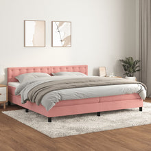 Boxspring Met Matras Fluweel Roze 200 x 200 cm Knopen