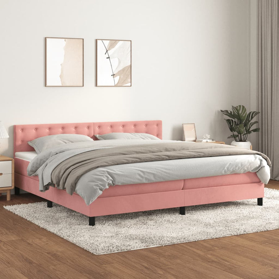 Boxspring Met Matras Fluweel Roze 200 x 200 cm Knopen