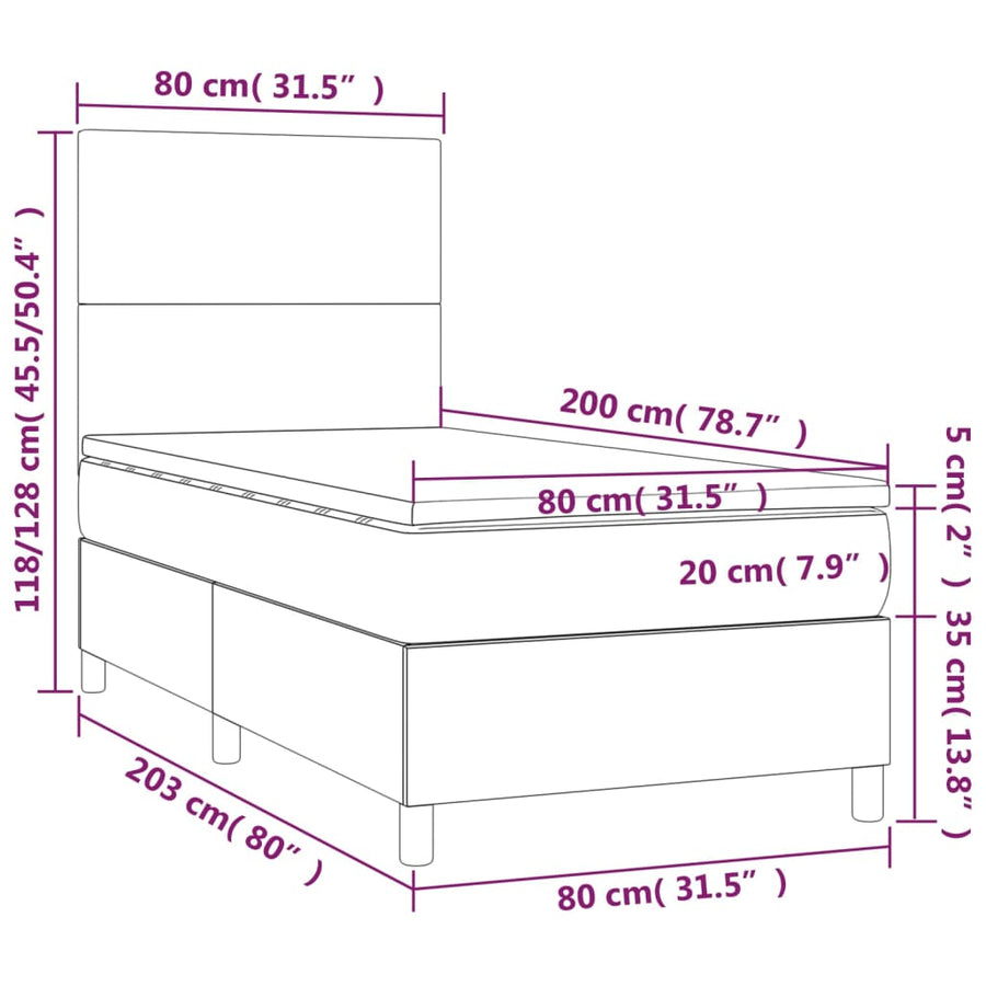 Boxspring Met Matras Stof Blauw 80X200 Cm Blauw 80 x 200 cm Effen ontwerp