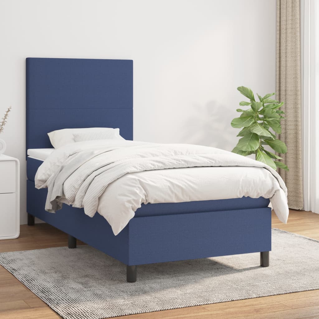 Boxspring Met Matras Stof Blauw 80X200 Cm Blauw 80 x 200 cm Effen ontwerp