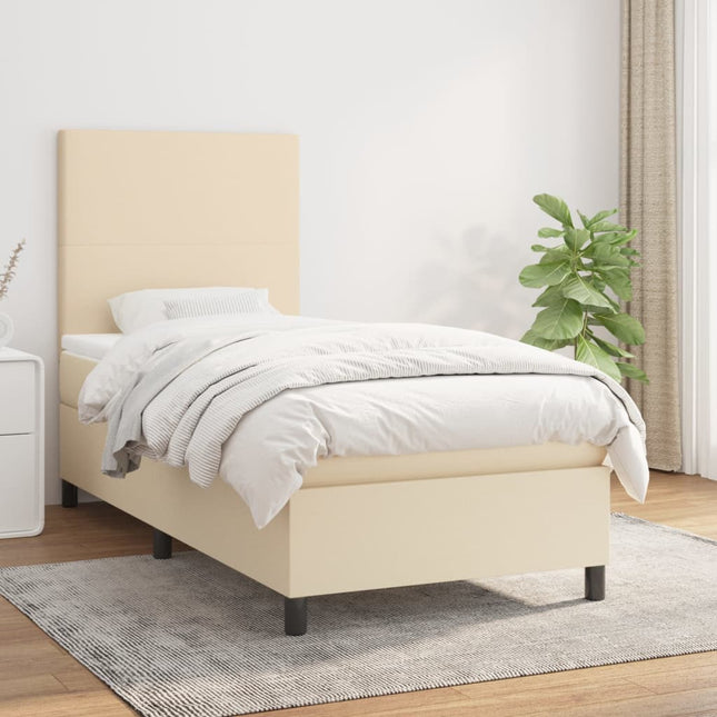 Boxspring met matras stof crèmekleurig 90x190 cm 90 x 190 cm Crème