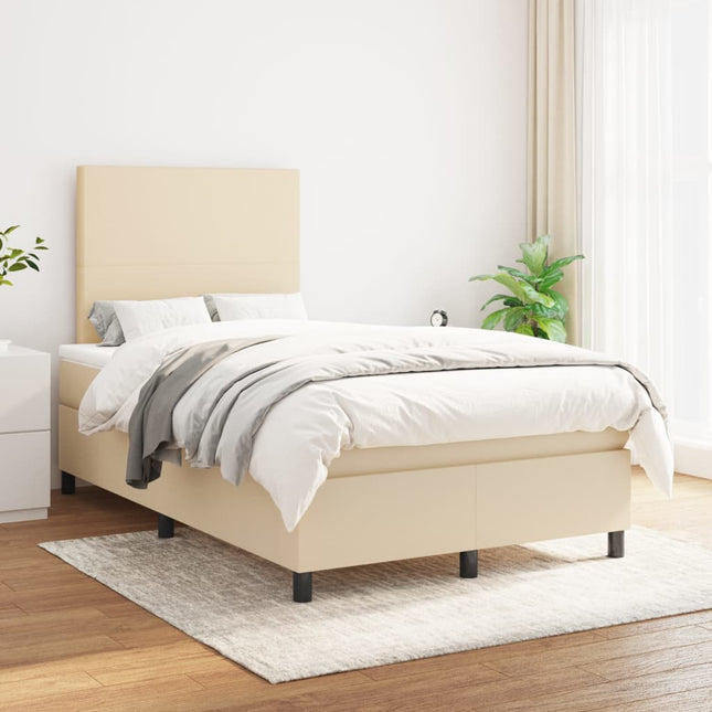 Boxspring met matras stof crèmekleurig 120x200 cm 120 x 200 cm Crème