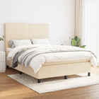 Boxspring met matras stof crèmekleurig 140x190 cm 140 x 190 cm Effen ontwerp