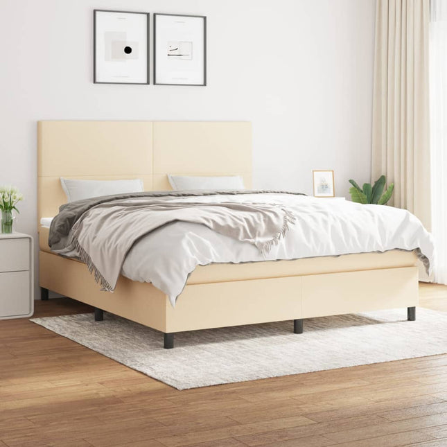 Boxspring Met Matras Stof Kleurig Crème 160 x 200 cm Effen ontwerp