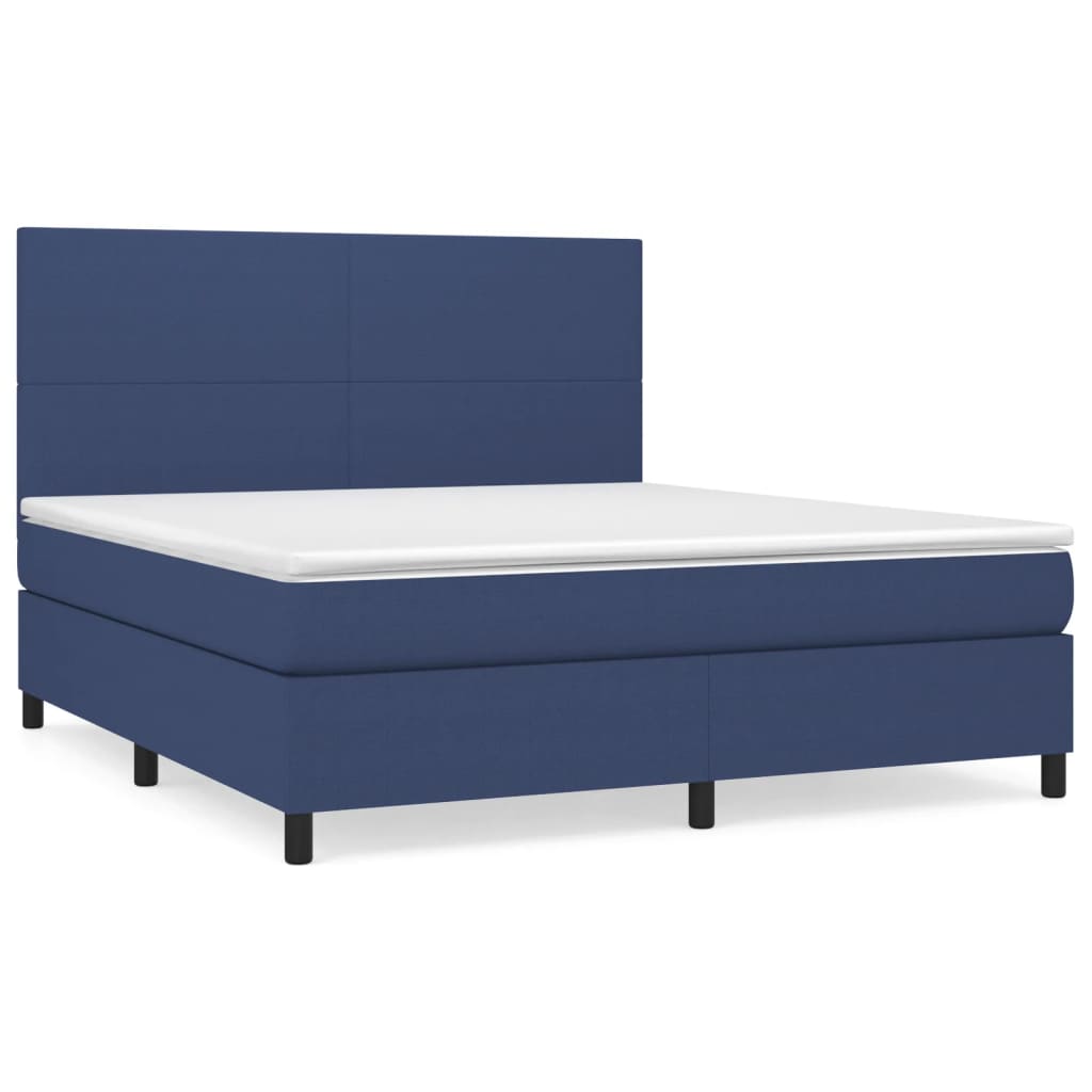Boxspring Met Matras Stof Blauw 160X200 Cm Blauw 160 x 200 cm Effen ontwerp
